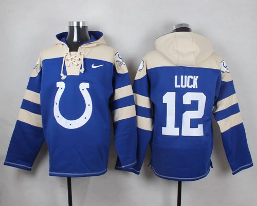Nike Colts #12 Andrew Luck Royal Blue Player Pullover NFL Hoodie